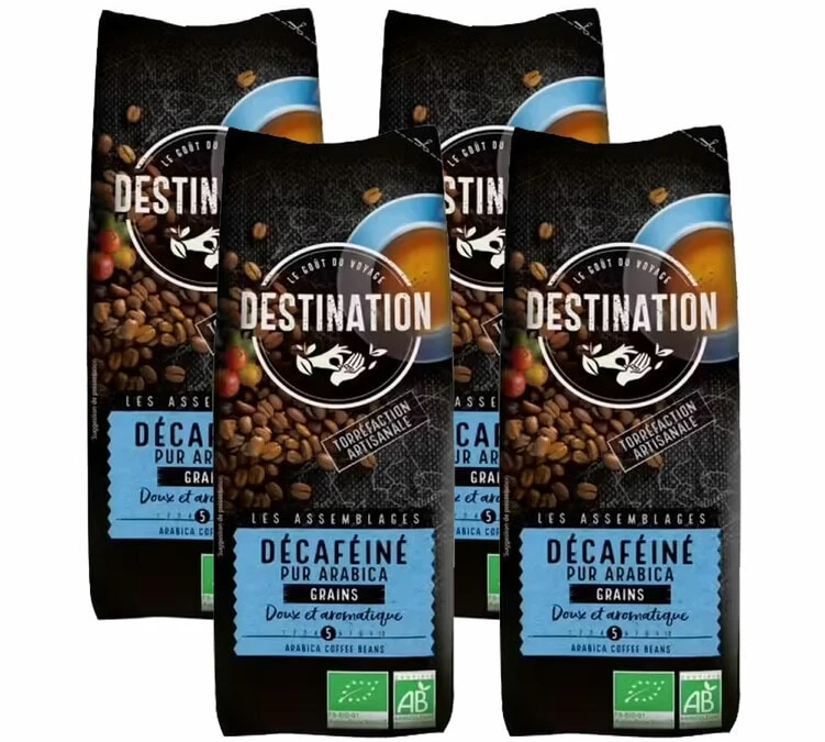 4x250 G Café En Grain Décaféiné N°9 Bio - Destination 3 4x250 G Café En Grain Décaféiné N°9 Bio - Destination