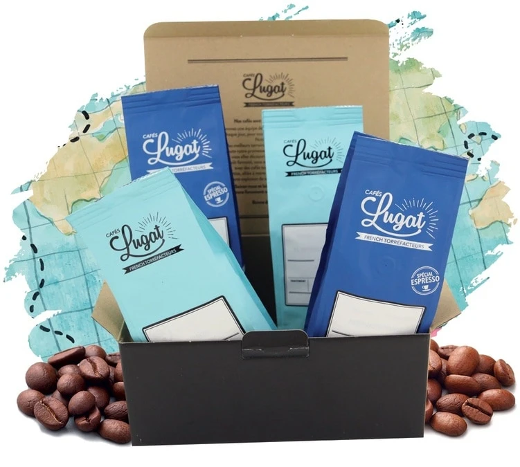 4 Cafés En Grains X 250g Coffret Blend CAFES LUGAT 3 4 Cafés En Grains X 250g Coffret Blend CAFES LUGAT